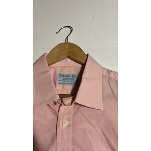 Hilditch & Key Men's Dress Shirt 17R Pink Gingham Made In England Cotton short